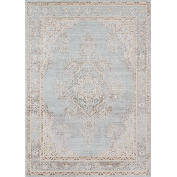 7'10" x 10'6" Momeni Isabella Polyester Traditional Medallion Area Rug. - Blue