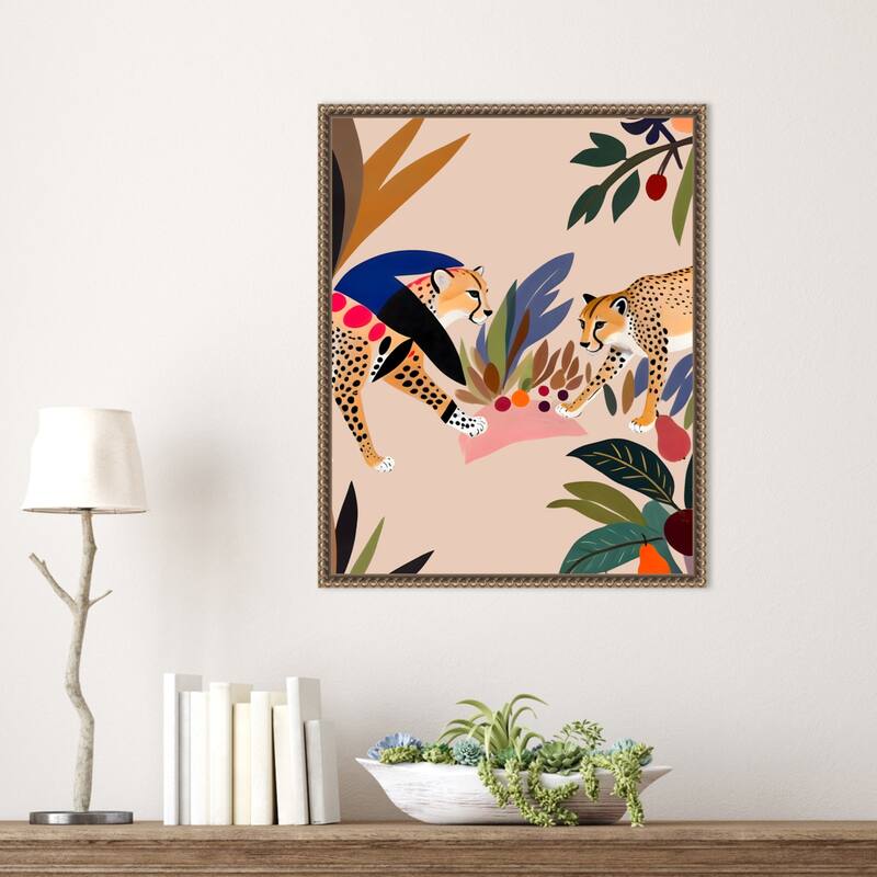 Cheetah Jungle Picnic by Uma Gokhale Framed Canvas Wall Art