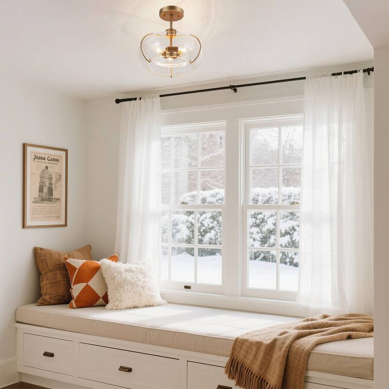 Modern Gold 3-Light Semi Flush Mount Ceiling Light with Clear Glass - Dark Gold - Dia.12"xH11.5"