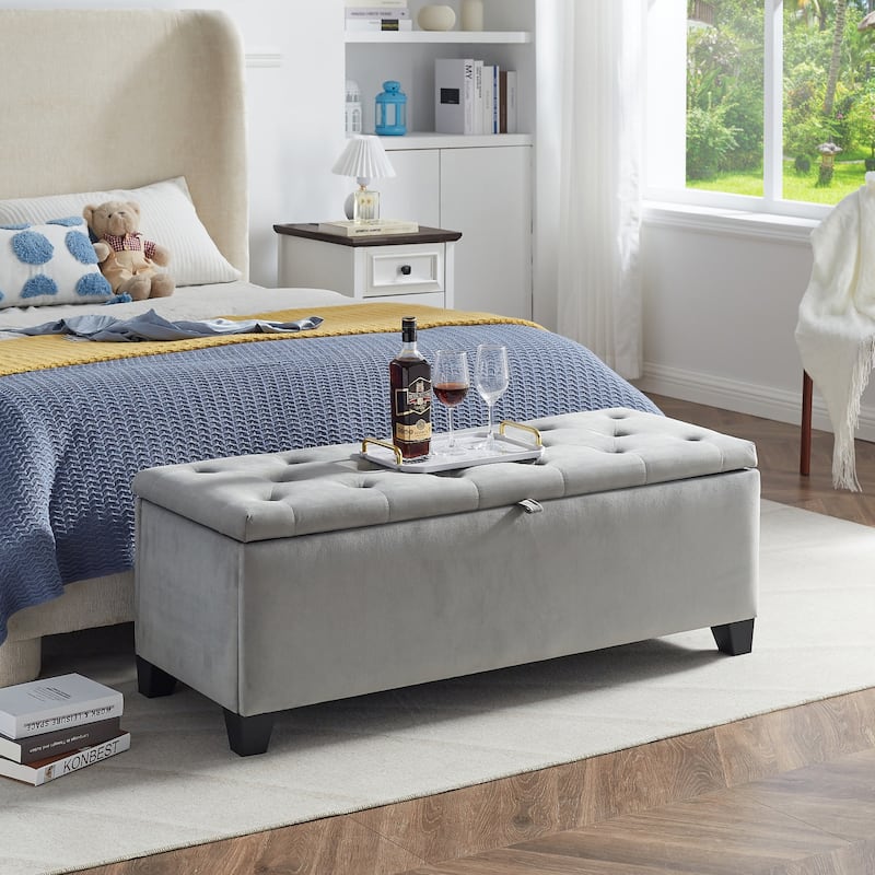Large Velvet Ottoman Bench - Soft Upholstery, Easy Assembly, Modern Design