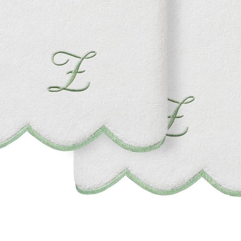 Authentic Hotel and Spa 100% Turkish Cotton Green ADORNIA Scallop Personalized 2 Piece Hand Towel Set - 2 Hand Towels