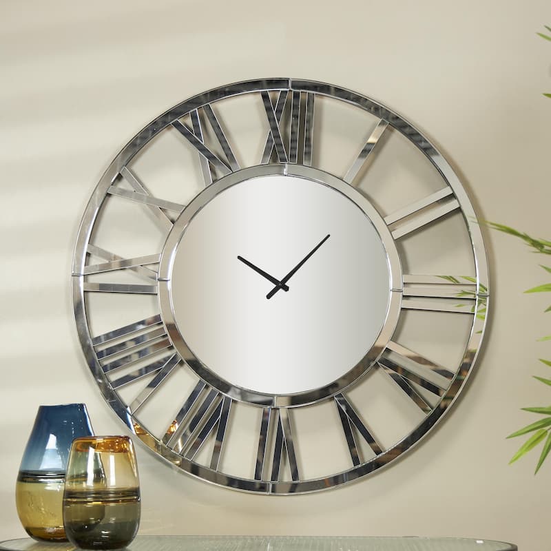 Glass Mirrored Decorative Wall Clock - Silver - Roche River Decor