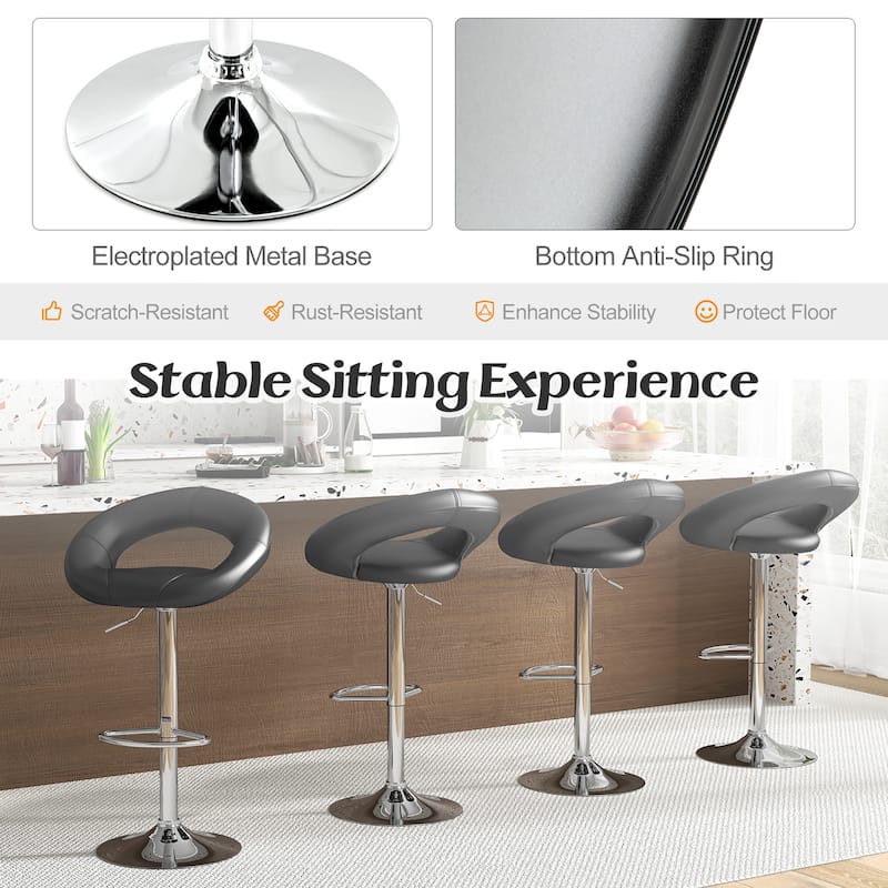 Gymax Set of 4 Adjustable Bar Stools Swivel Pub Chairs Barstools PU - See Details