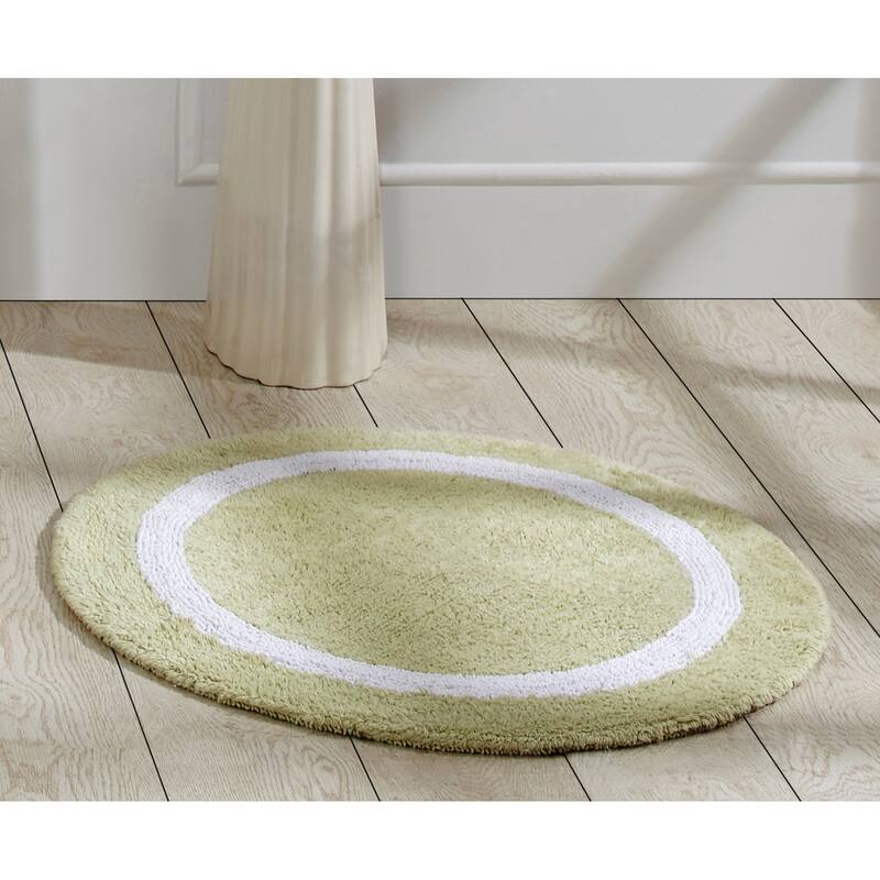 Better Trends Hotel Collection in Race Track 100% Cotton Super Absorbent Reversible Double Sided Machine Washable Bath Mat Rug - 30" Round - Sage & White
