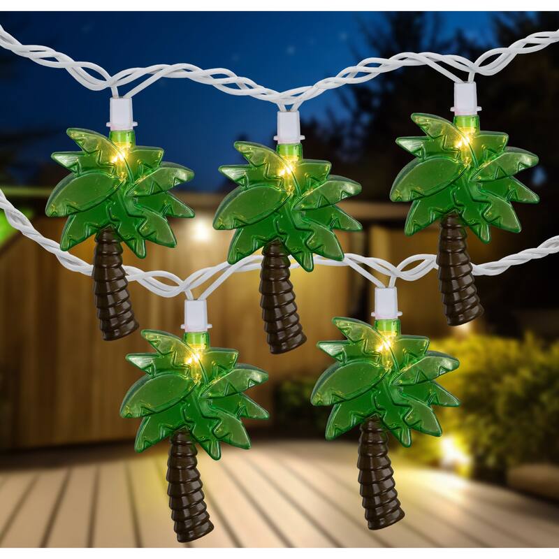 10ct Green AutumnPalm Tree Patio String Light Set 7.25ft White Wire