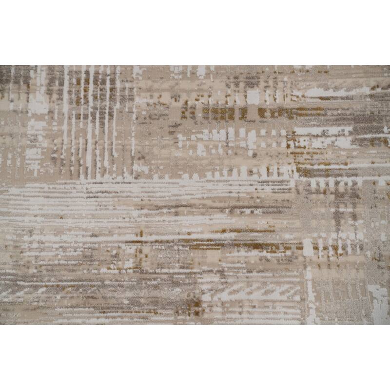 Machine Made Oriental Polyester Carpet Modern Abstract Beige & Ivories Abstract Area Rug - 7' 5'' X 5' 2''