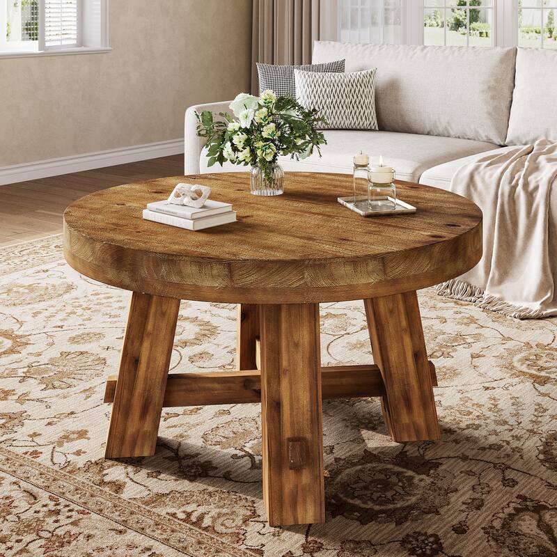 31.5-Inch Solid Wood Center Table, Round Coffee Table