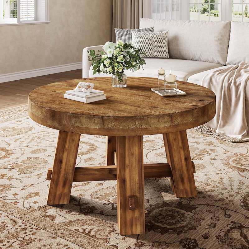 Solid Wood Round Coffee Table, 31.5-Inch Center Table