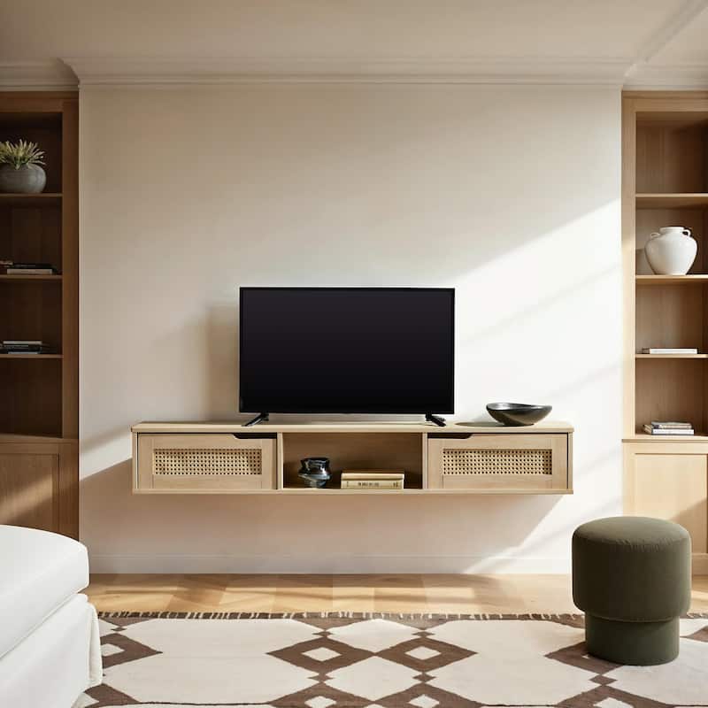 Middlebrook Scandi Faux Rattan-Door Floating TV Stand - Coastal Oak
