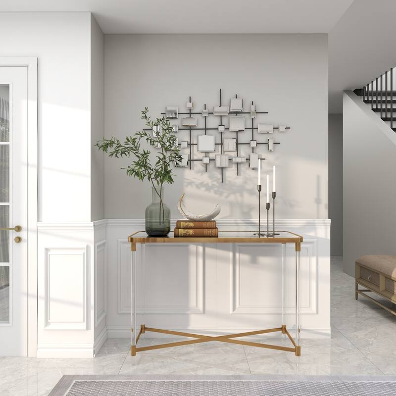 Black Metal Geometric Home Wall Decor with Square Mirrored Accents