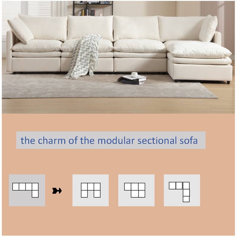 Modern 5-seat U-shaped Sectional Sofa with Chaise Lounge