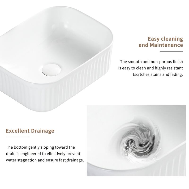 Rectangle Bathroom Vessel Sink Above Counter without Pop-up Drain