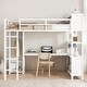 preview thumbnail 1 of 8, Full Size Metal Loft Bed Frame with Wardrobe & L-shaped Desk, Heavy Duty Storage Solution for Kids, Teens & Adults, White Off-White