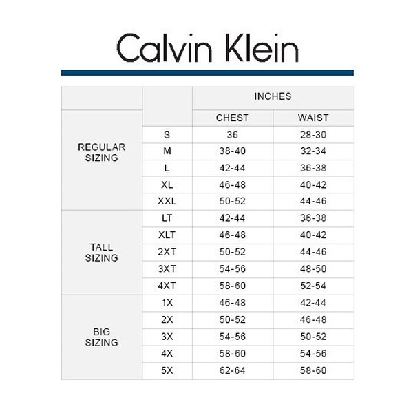 calvin klein suit sizes