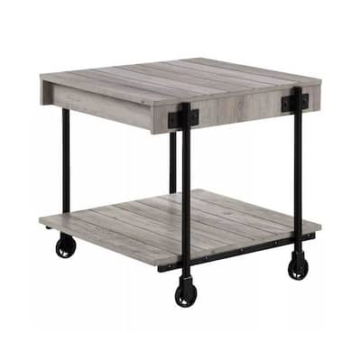 23.62 in. Gray and Black Square Wood End Table, Sturdy Build End Side Table for Living Rooms