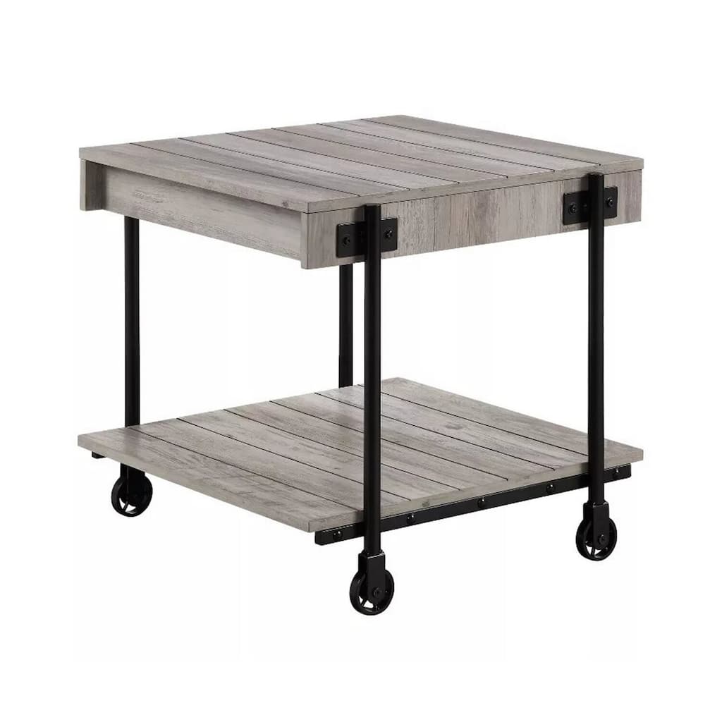 23.62 in. Gray and Black Square Wood End Table, Sturdy Build End Side Table for Living Rooms