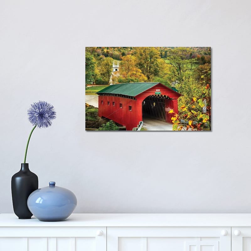 iCanvas "Scenic Covered Bridge Of West Arlington, Vermont" by George Oze Canvas Print - 12x18x1.5