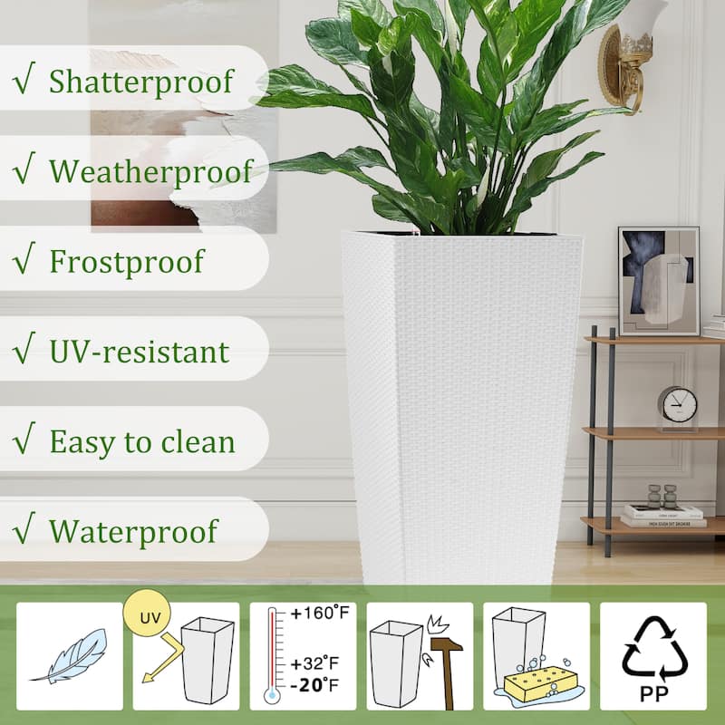 Self-Watering Rattan Enhanced Outdoor Planter with Dual-Basin Design