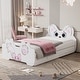 preview thumbnail 9 of 14, Cartoon Twin Size Platform Bed with Trundle & Cute Headboard, Wooden Bed Frame, No Box Spring Required/Easy Assembly