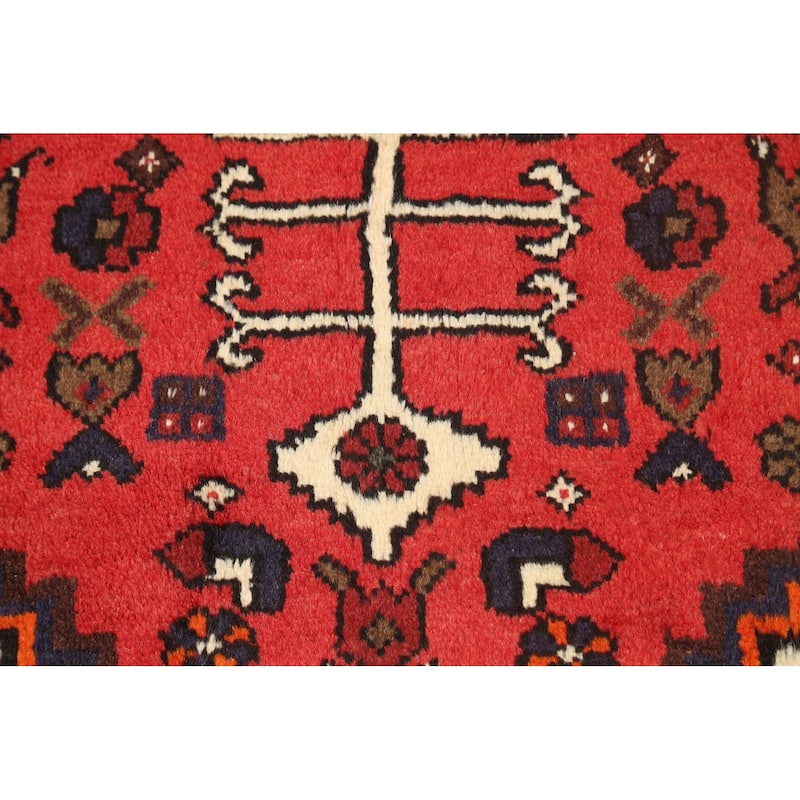 Geometric Hamedan Persian Kitchen Area Rug Handmade Wool Carpet - 3'3" x 4'11"