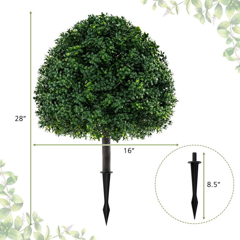 Gymax 2PCS 28'' Artificial Boxwood Topiary Ball Tree Set w/Ground