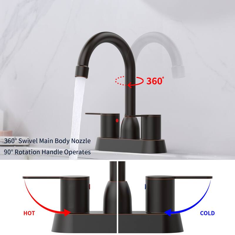Modern 2 Handle 360 Degree Swivel Bathroom Sink Faucet with Aerator No Leak Valve, Water Saving, Splash and Fingerprint Proof