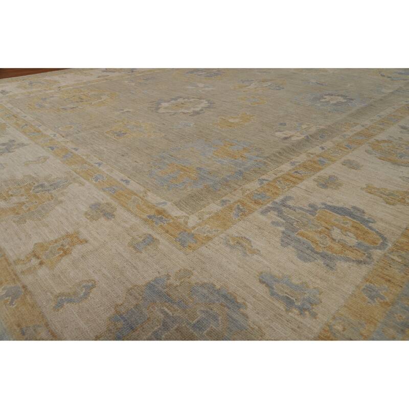 Hand Knotted Oriental 100% Wool Carpet Transitional All-Over Beige & Ivories Oushak Area Rug - 11' 8'' X 9' 1''
