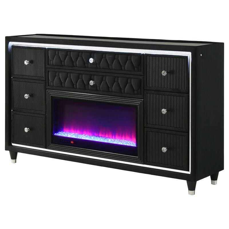 Lorient 8-drawer LED Flame Box Dresser and Mirror Black