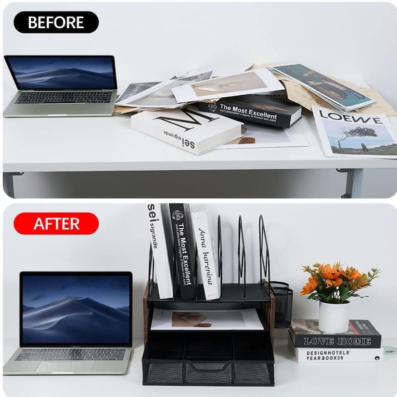 Desktop Organizer Desk Accessories With File Letter Holder And Drawer