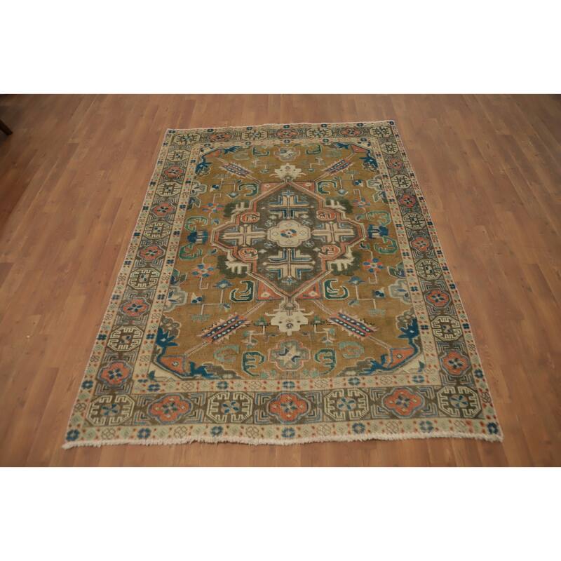 Hand Knotted Oriental 100% Wool Carpet Traditional Medallion Brown Tabriz Area Rug - 6' 4'' X 4' 10''