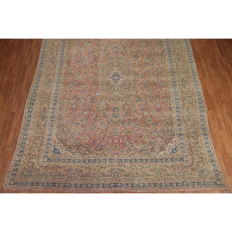 Hand Knotted Oriental 100% Wool Carpet Traditional Floral Pink Mashad Area Rug - 12' 5'' X 9' 4''
