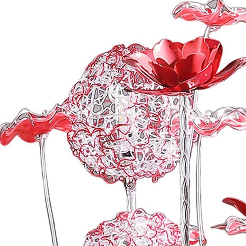 HomeRoots 21" Silver and Clear Metal and Faux Crystal Geometric And Roses Bedside Lamp - 7.5