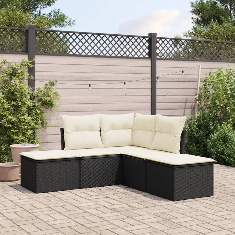 vidaXL Garden Sofa Set Black PE rattan, powder-coated steel, 100% polyester - 24.4 x 24.4 x 27.2