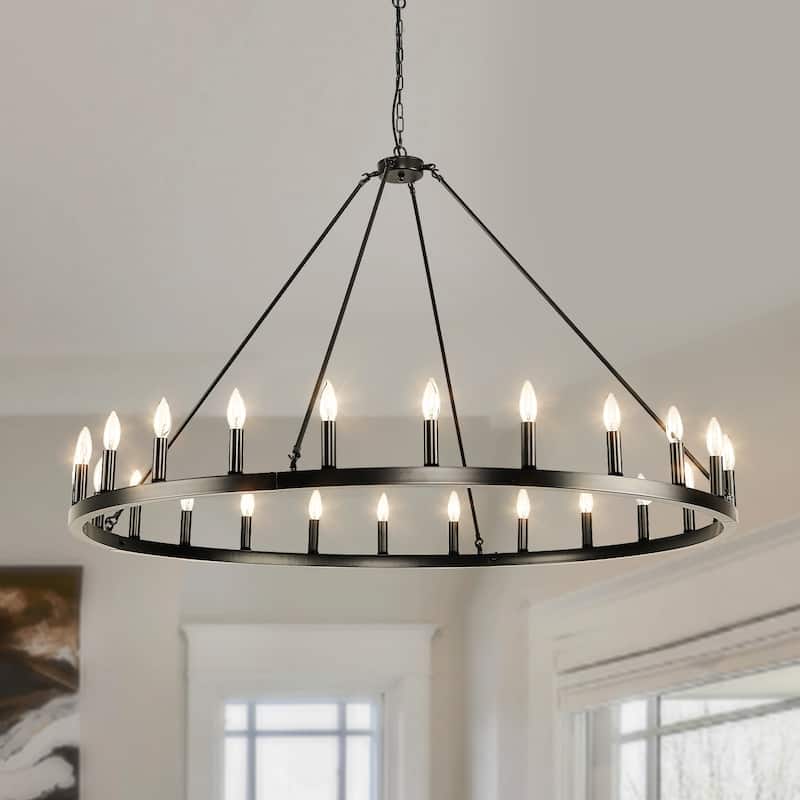 24 - Light Wagon Wheel Chandelier - N/A - Black