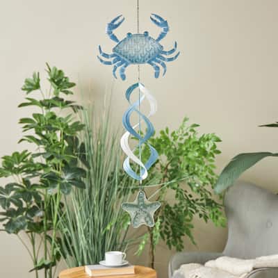 Blue Metal Swirl Wind Spinner Windchime with Starfish Accent