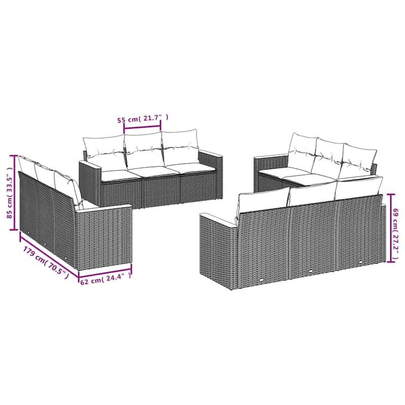 vidaXL Patio Sofa Set with Cushions Outdoor Conversation Furniture Poly Rattan