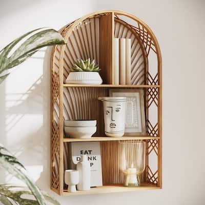 Harmony Arch Rattan Boho Tiered Wall Shelf - 28"H x 16.5"W x 6"D