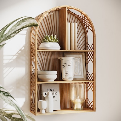 Harmony Arch Rattan Tiered Wall Shelf - 28"H x 16.5"W x 6"D