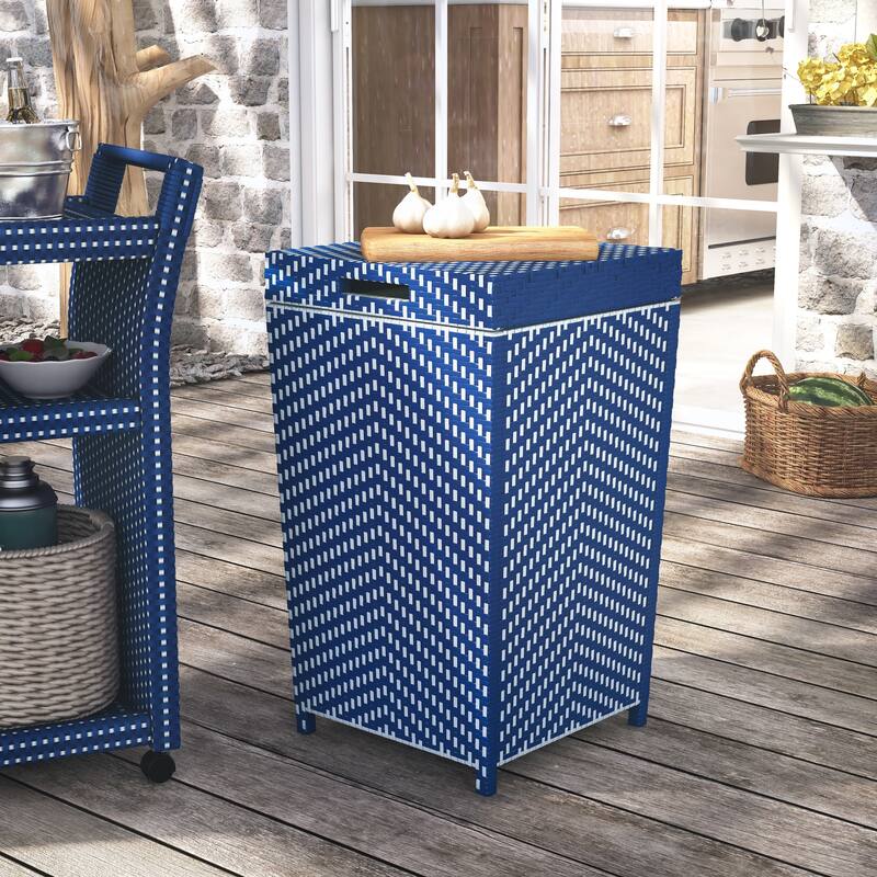 Courtnie French Aluminum Outdoor Serving Cart with Trash Can by Furniture of America