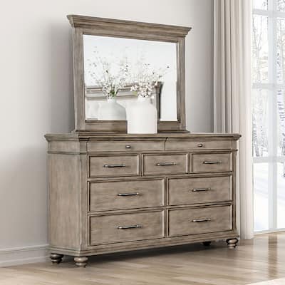 Furniture of America Rubb 2-Piece Aged Oak Wood 9-Drawer Dresser and Mirror Set