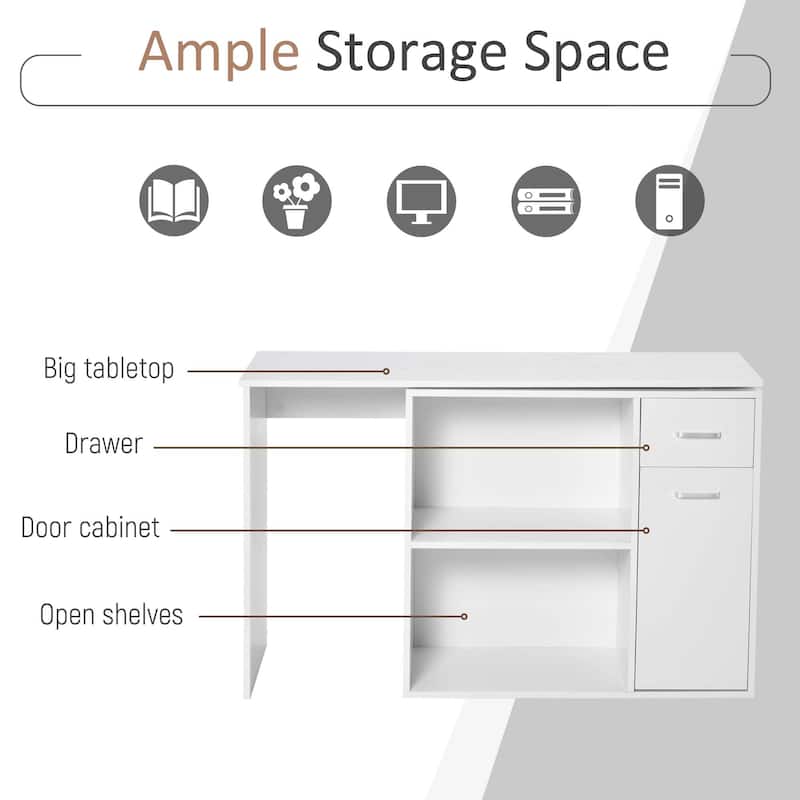 L Shaped Computer Desk, 180° Rotating Corner Desk with Storage Shelves