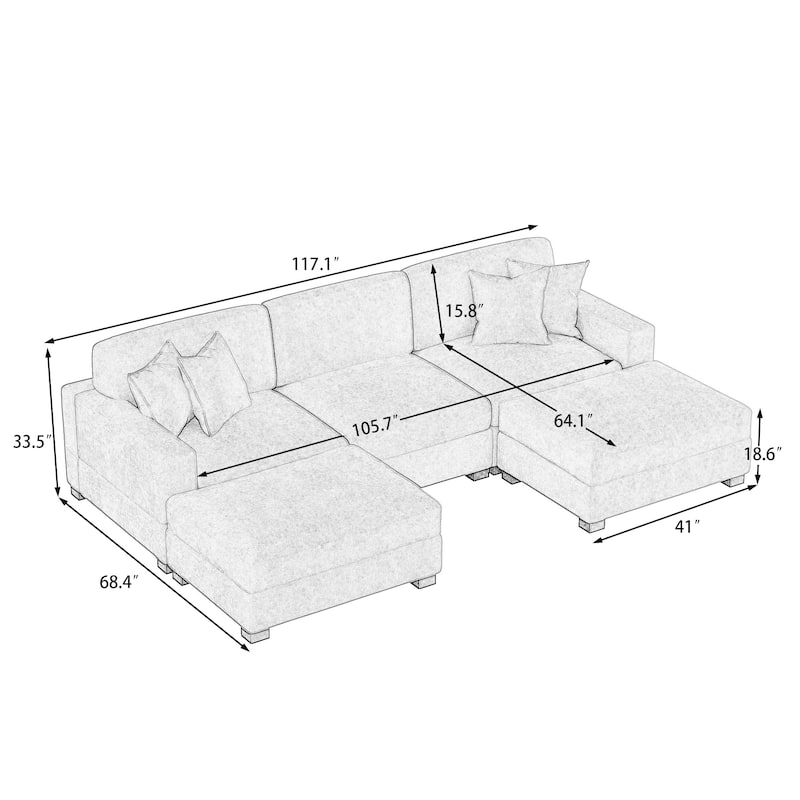 Modern Chenille Oversized Modular Sectional Sofa with 2 Ottoman