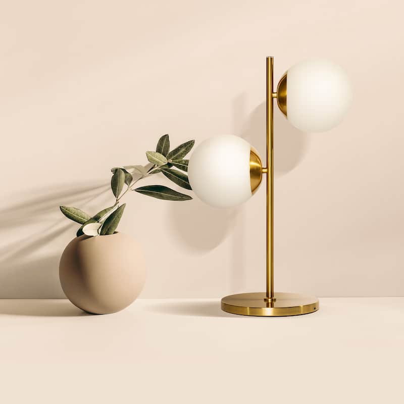 Brightech Sphere 20 in. Antique Brass Mid-Century Modern Integrated LED Desk Table Lamp with Built-In 3-Way Dimmer
