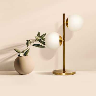 Brightech Sphere 20 in. Antique Brass Mid-Century Modern Integrated LED Desk Table Lamp with Built-In 3-Way Dimmer