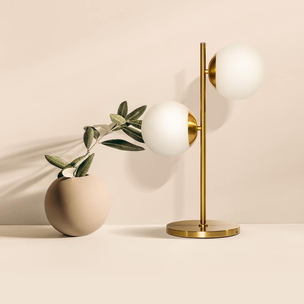 Brightech Sphere 20 in. Antique Brass Mid-Century Modern Integrated LED Desk Table Lamp with Built-In 3-Way Dimmer