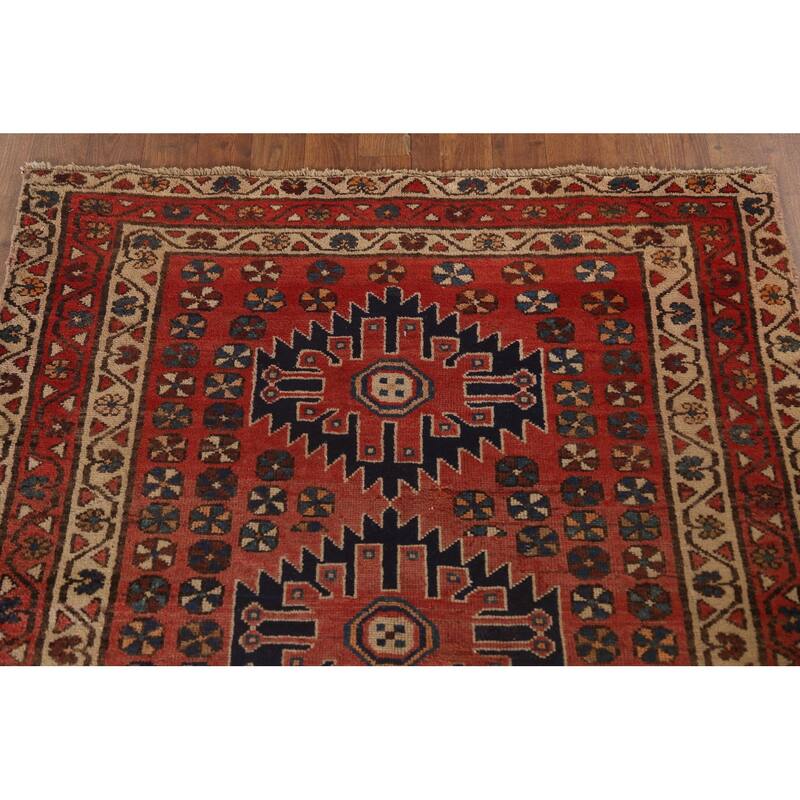 Geometric Sirjan Persian Vintage Runner Rug Handmade Wool Carpet - 3'8"x 9'4"