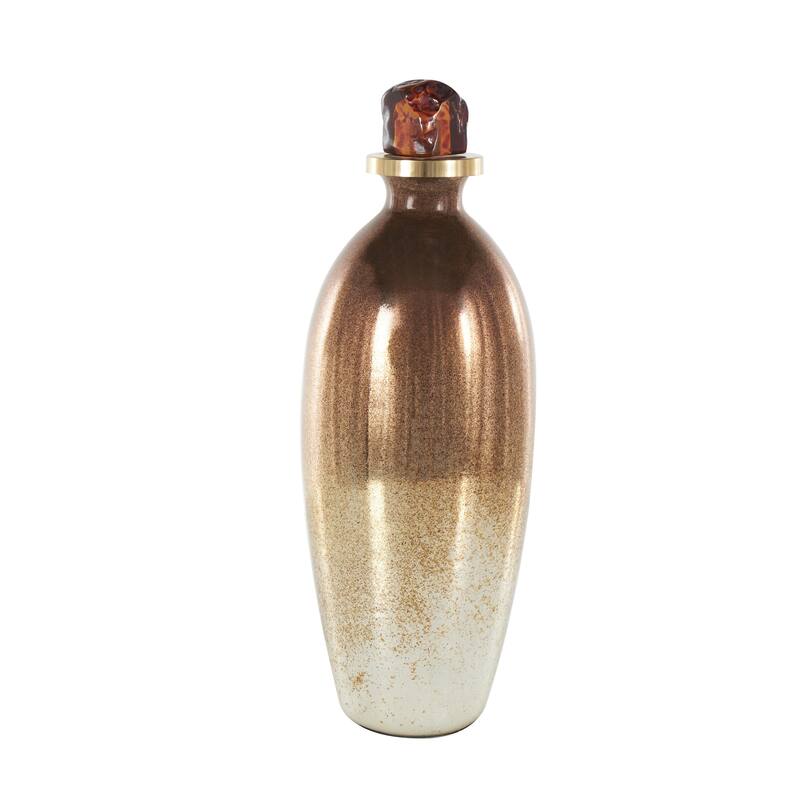 Copper Glass Speckled Ombre Living Room Decorative Jars with Textured Top Knob and Gold and Beige Accents