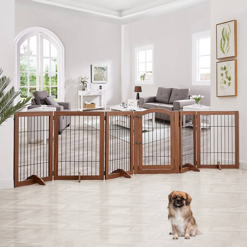 beeNbkks Extra Wide Pet Gate, 6 Panels Freestanding