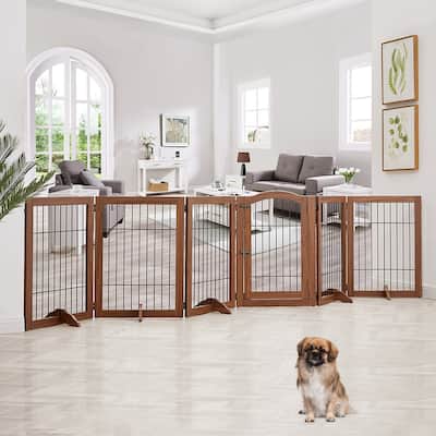 beeNbkks Extra Wide Pet Gate, 6 Panels Freestanding