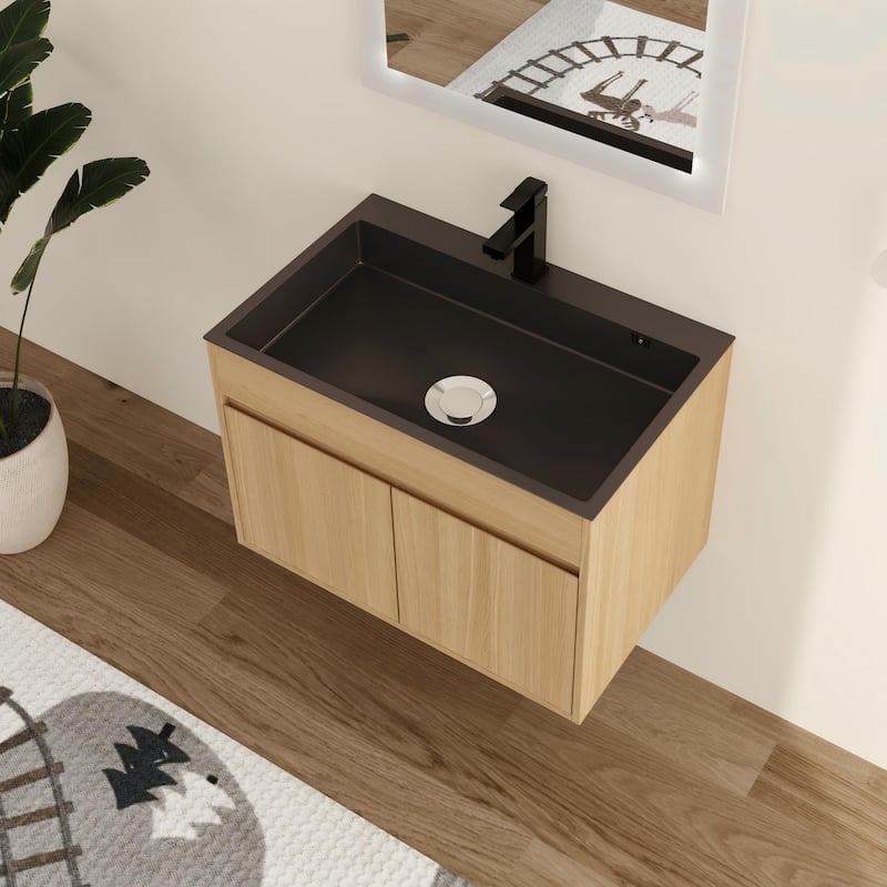  ﻿Malwee 28" Floating Bathroom Vanity, Wall Mounted Bathroom Vanity with Stainless Steel Sink and Flexible Drain Pipe